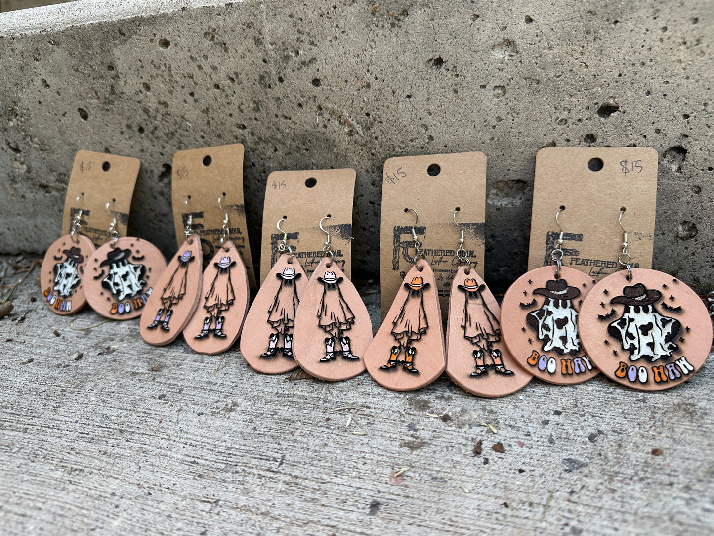 Laser Leather Cowboy Ghost Earrings