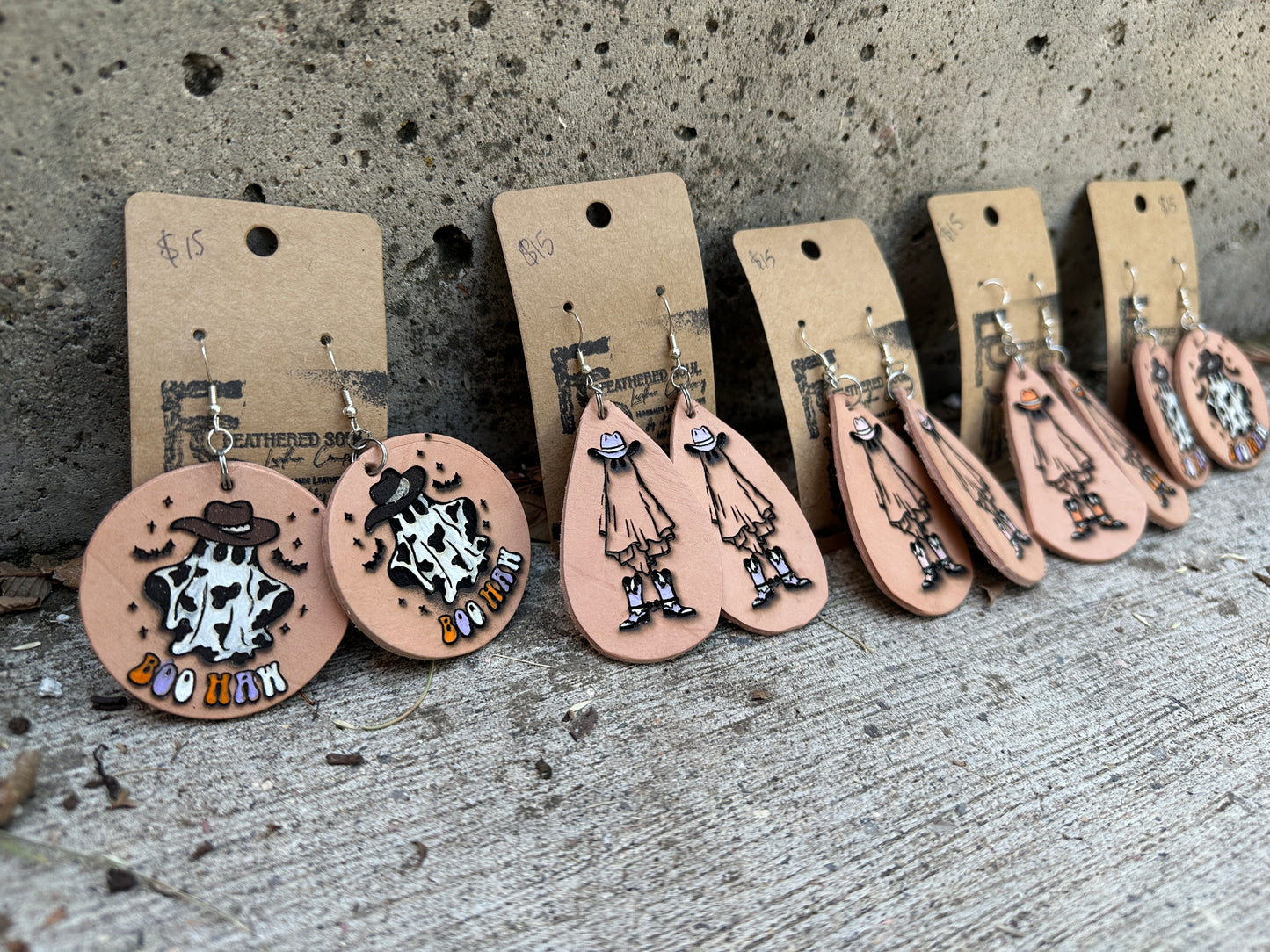 Laser Leather Cowboy Ghost Earrings