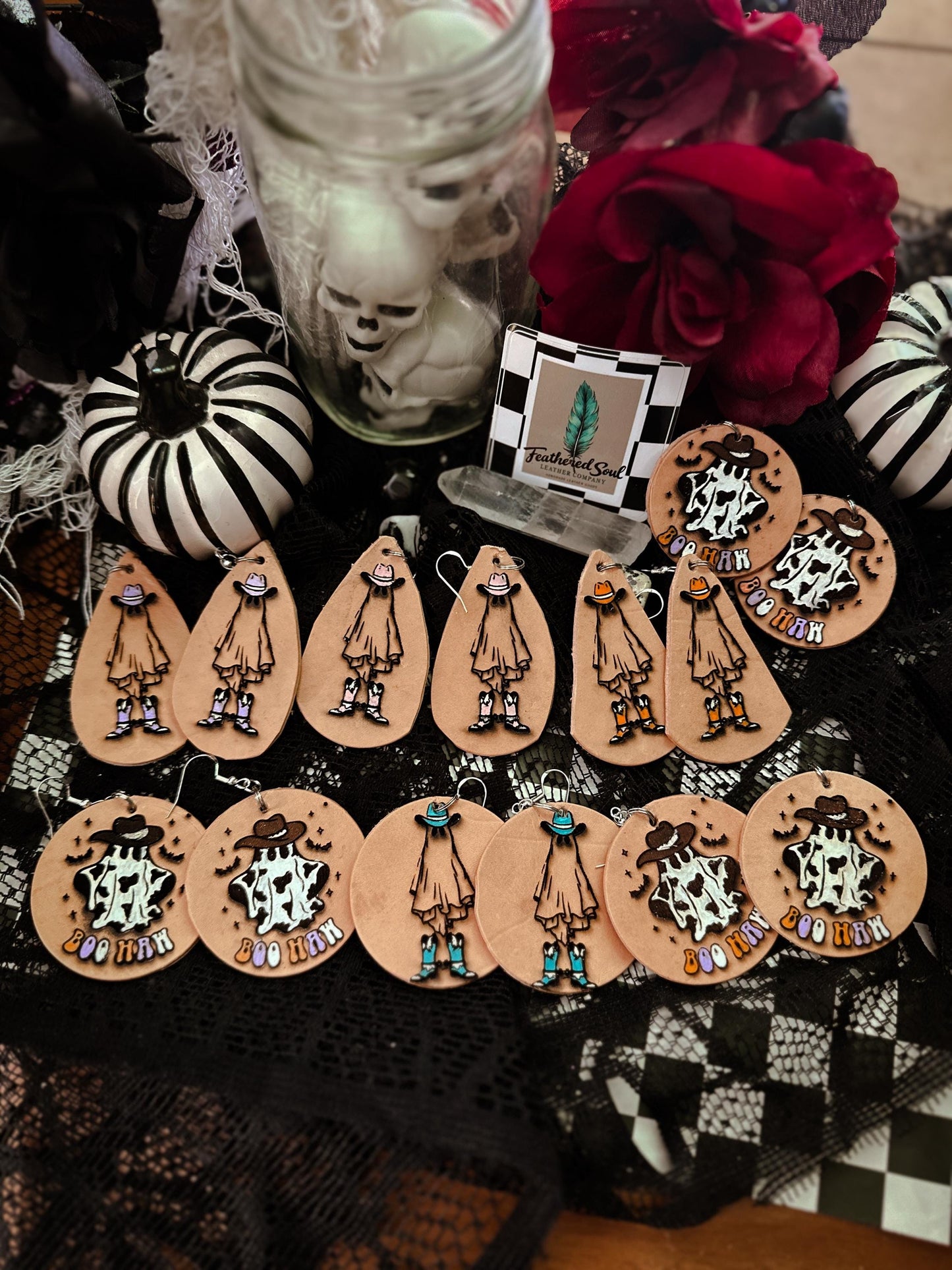 Laser Leather Cowboy Ghost Earrings