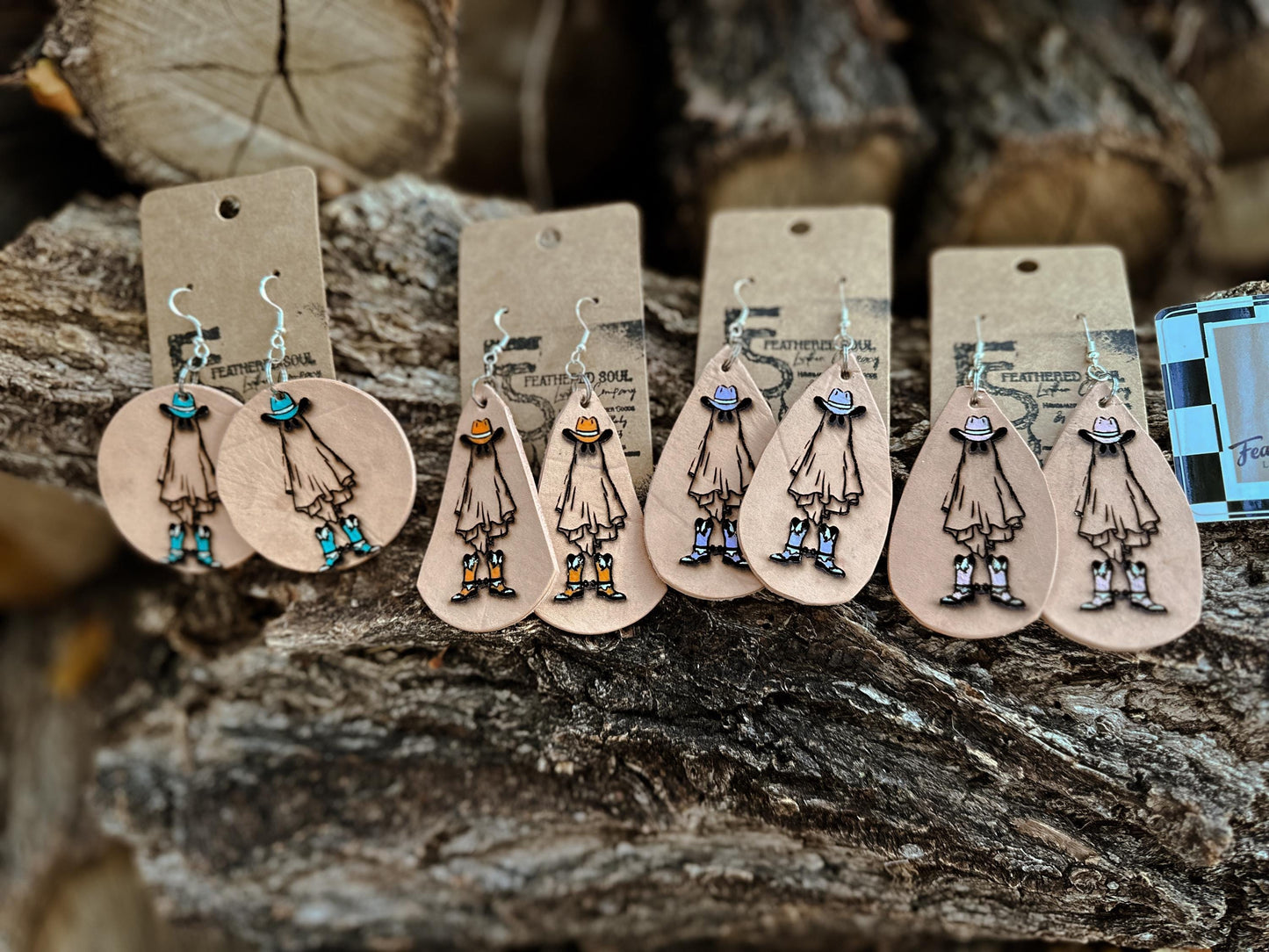 Laser Leather Cowboy Ghost Earrings