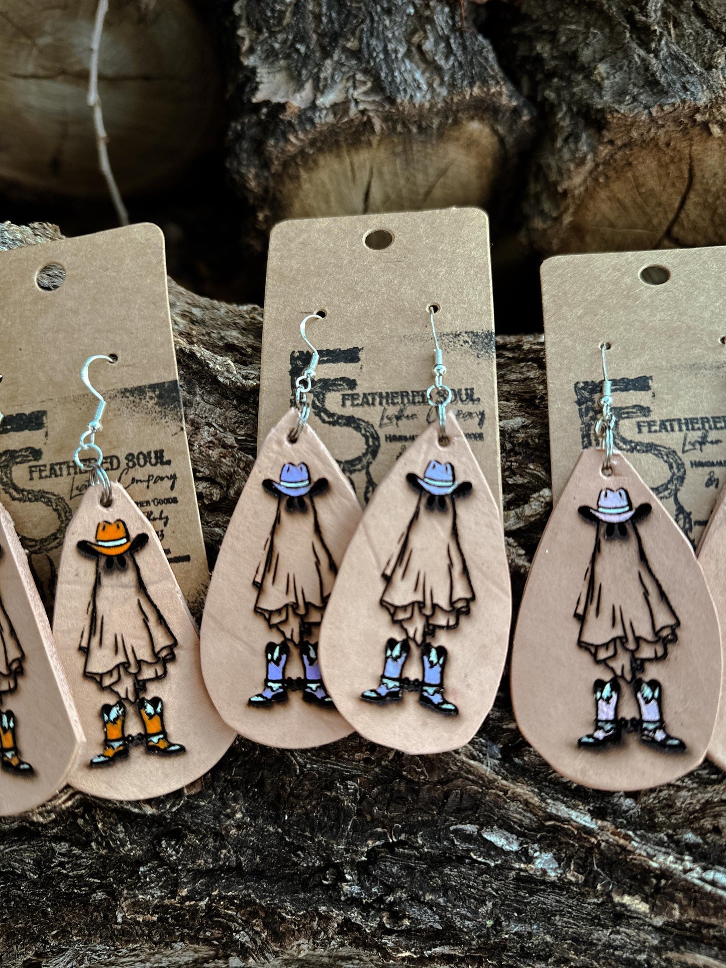 Laser Leather Cowboy Ghost Earrings