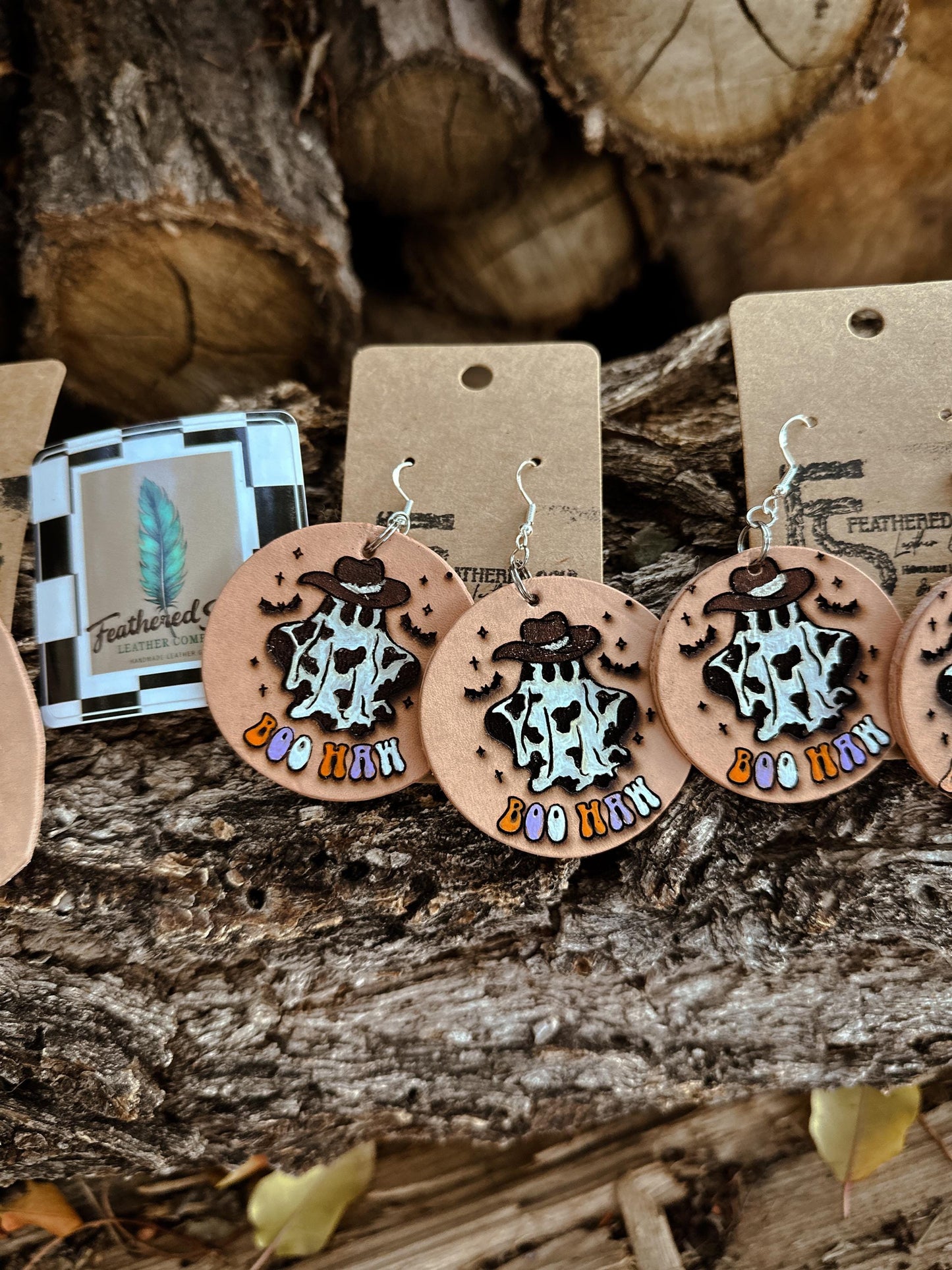 Laser Leather Cowboy Ghost Earrings