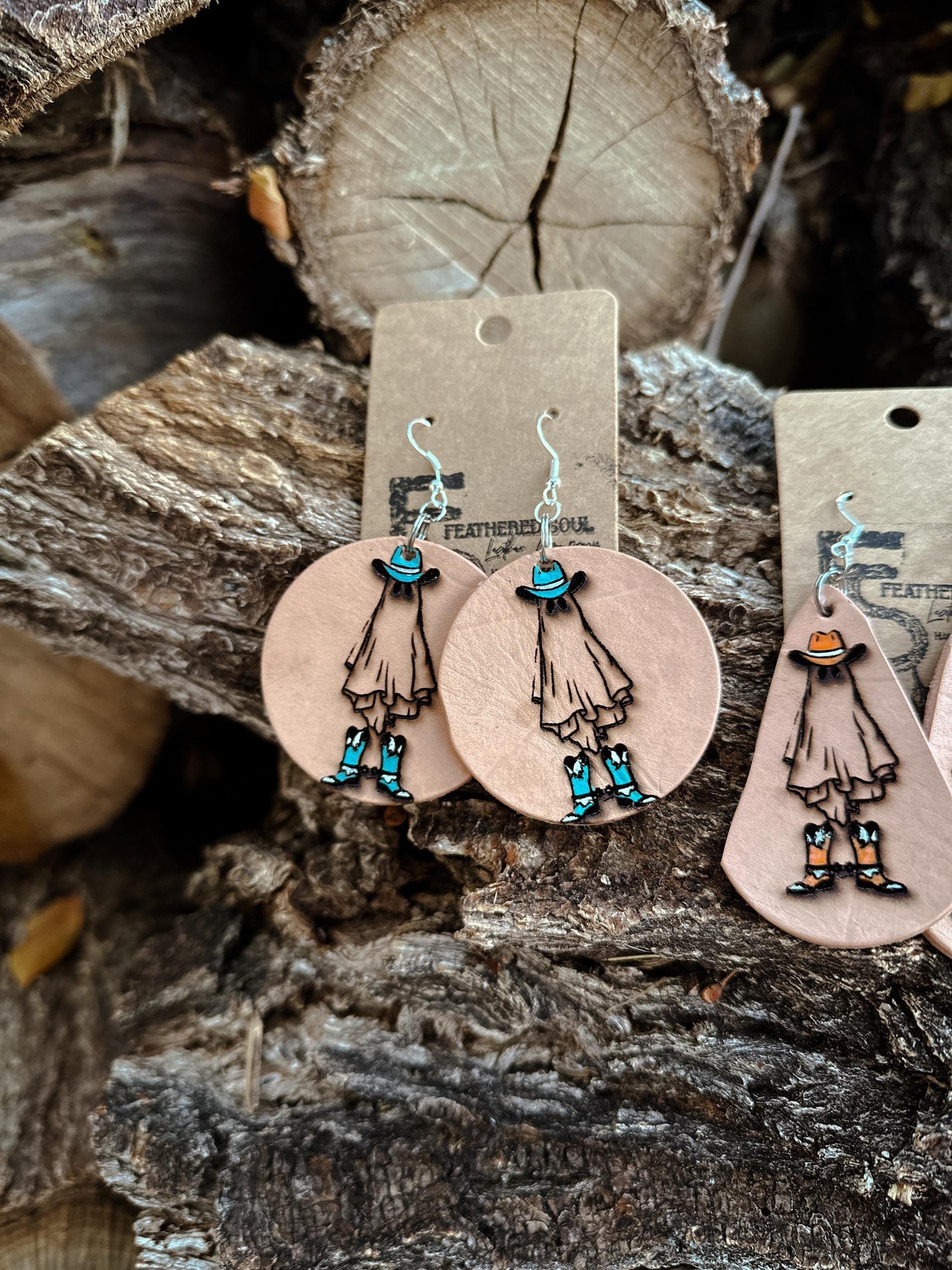 Laser Leather Cowboy Ghost Earrings