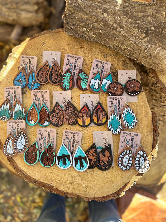 Real Leather Tooled Earrings