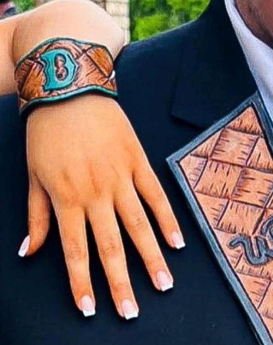 Custom Leather Tooled Bracelet Cuff -Adjustable